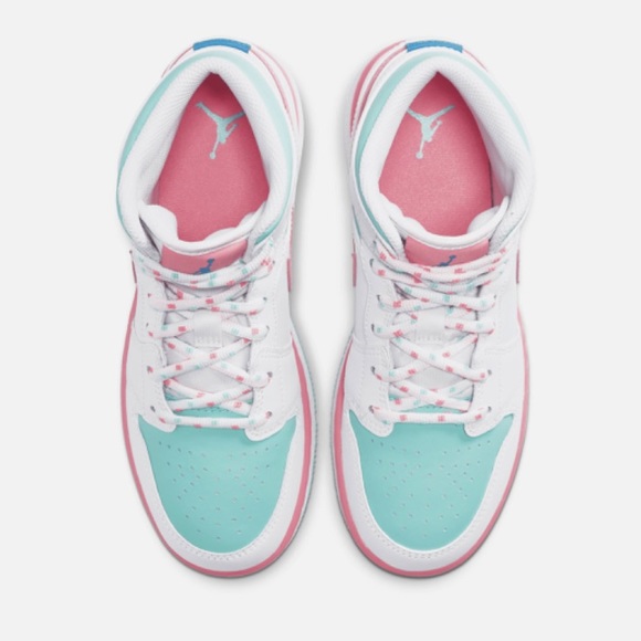 Jordan 1 Mid White Pink Green Soar (GS) 🍬 - Picture 4 of 16